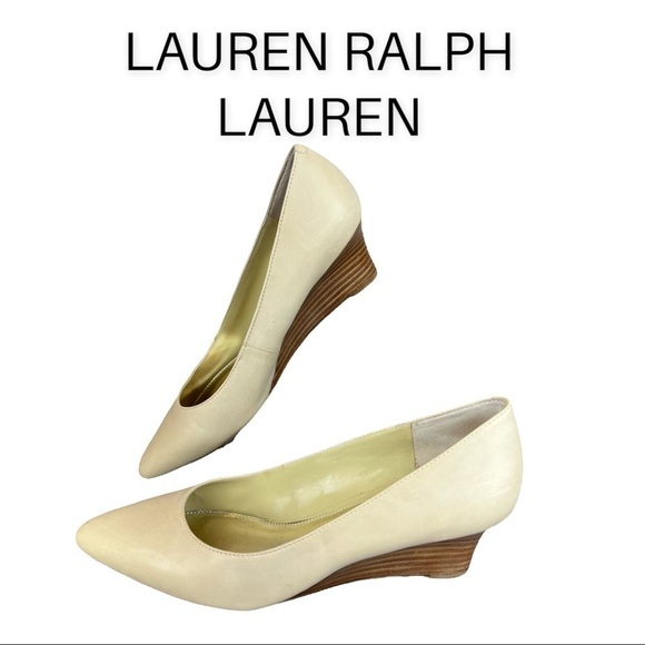 Lauren Ralph Lauren sz 8.5 cream almond toe wedge heels - Picture 1 of 11